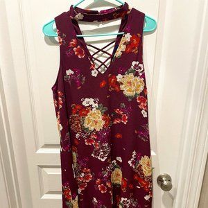 High neck floral maroon dress